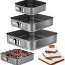 Springform Cake Pan Set of 3 (4, 7, 9 Inch) Square Leakproof Nonstick Cheesecake Pans with Removable Bottom Carbon Steel Bakeware