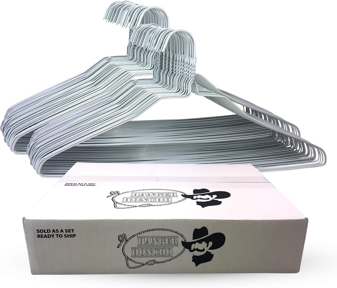 Wire Metal Clothes Hangers 50 Pack for Standard Size Shirts, Pants, Skirts, Space Saving, Non Slip,18 Inch 14.5 Gauge Ultra Thin Standard Dry Cleaner Coated Steel (50, White)