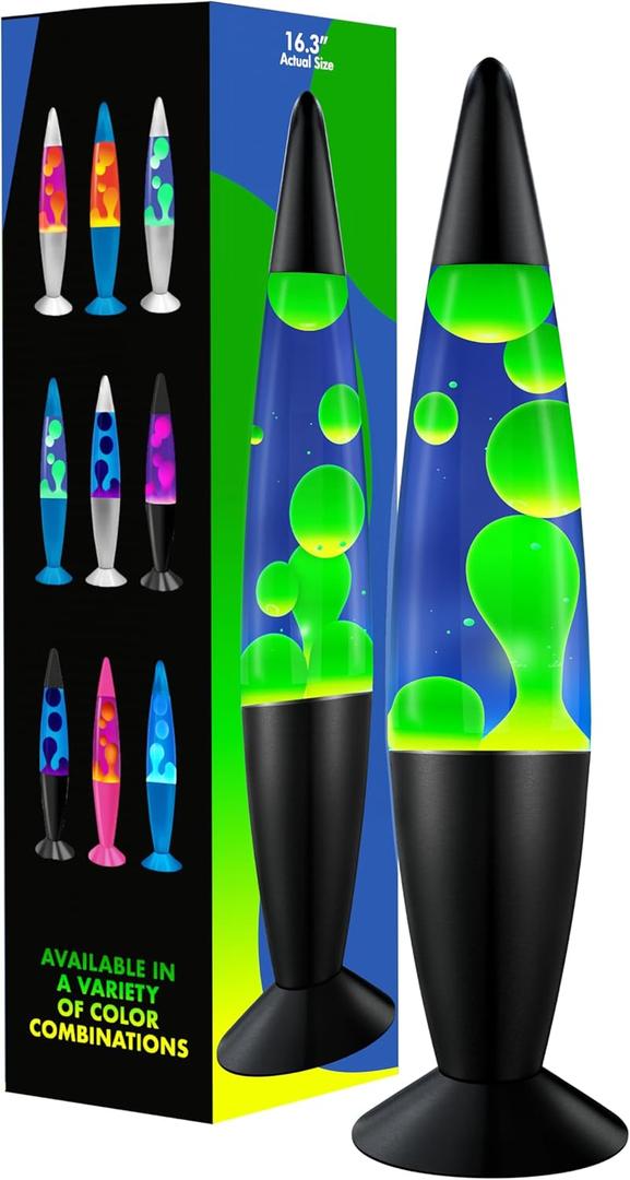 JAMBO 16" Beautiful Lamp- Blue with Yellow/Green Wax, Relaxing Liquid Lamp for Living Room Office Bedroom Adults Teens Kids, Magma Light, Night Light Nightlight, Home Decor