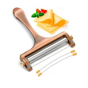 Stainless Steel Cheese Slicer for Block Cheese – Effortless Even Slices Every Time, Handheld Wire Slicer with Adjustable Thickness for Mozzarella, Cheddar, Gruyere, 2 Replacement Wires, Bronze Finish