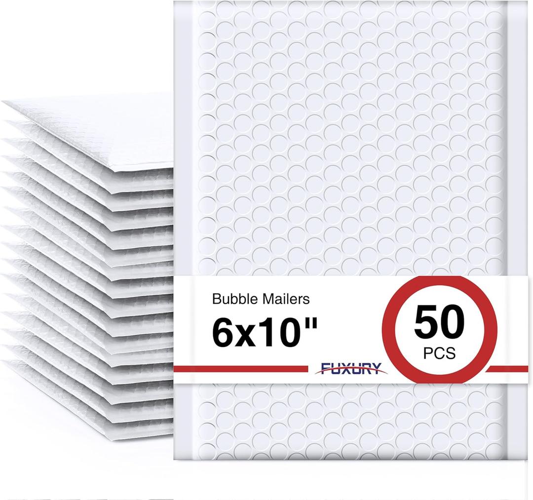 Fuxury Bubble Mailers 6x10 Inch White 50 Pack Padded Envelopes Usable Size 6x9" Thick Mailing Envelopes Bubble Opaque Padded Mailers Shipping Bags for Mailing Jewelry Makeup Small Business#0