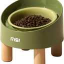 MS!MAKE SURE Cat Bowls, Adjustable Elevated Ceramic Cat Bowls with Anti-Slip Rubber Pad, Splash Guard, Lead & Cadmium Free, Whisker Friendly, for Puppies & Cats - 5.1" Wide, 295ML (10 oz), Green