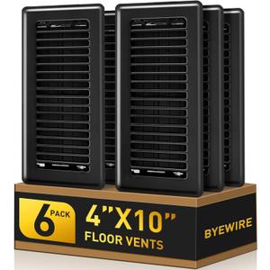 Floor Register 4x10, Floor Vent Covers for Home Floor, Sidewall, Heavy Duty Steel Walkable Floor Grates, Adjustable Air Vent Covers Rust Proof Finish, 4" x 10'' Floor Vent, 6 Pack, Black