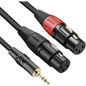 JOMLEY Dual XLR Female to 3.5mm Y-Splitter Cable, Unbalanced XLR Female to 1/8 Inch Mini Jack TRS Stereo Aux Interconnect Audio Mic Breakout Patch Cord - 3 Meter