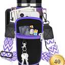 Water Bottle Carrier Bag with Canvas Shoulder Strap for Stanley 40 oz Tumbler with Handle, Water Bottle Holder Pouch with 6.7'' Phone Pocket for Stanley Cup Accessories, Birthday Gifts for Men Women