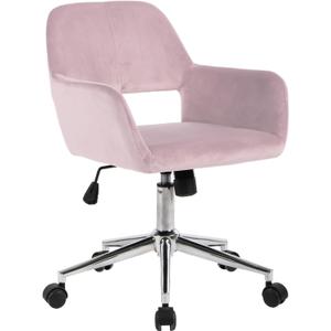 FurnitureR Home Office Chair, Mid Back Velvet Upholstered Vanity Desk Chairs with Rolling Wheels, Adjustable Task Chair for Living Room, Bedroom, Make-up, Studying, Small Spaces - Blush