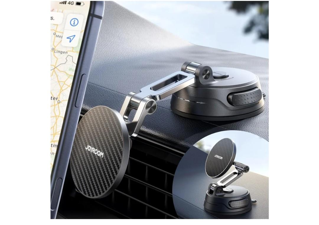 JOYROOM Car Mount for iPhone, [Tri-Fold] MagSafe iPhone Car Mount, [Suction Pro+Gel Base] 360° Rotation iPhone Car Holder, Strong Magnet for iPhone 17 Pro Max and Other Series[Not for Charging]