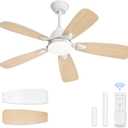 LEDIARY Ceiling Fans with Lights,42 inch Ceiling Fans with Lights and Remote,3CCT,6 Speeds,Reversible DC Motor,Noiseless,Small White Ceiling Fan for Bedroom Farmhouse and Patio,Indoor/Outdoor Use
