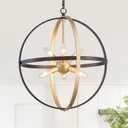 XINGQI Farmhouse Globe Chandelier Black and Gold Pendant Lighting, 6-Light Industrial Hanging Light with Metal Spherical Shade for Dining Room,Kitchen Island,Living Room,Hallway,Entryway