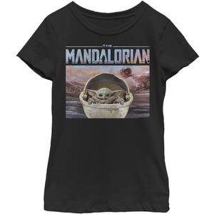 STAR WARS Child Mandalorian Girls Short Sleeve Tee Shirt (Large, Black)