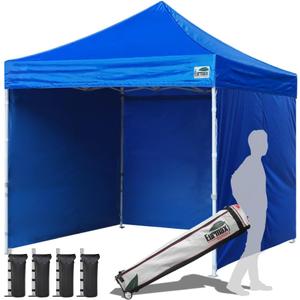 Eurmax USA 10'x10' Pop-up Canopy Tent Commercial Instant Canopies with 4 Removable Zipper End Side Walls and Roller Bag, Bonus 4 SandBags(Blue)