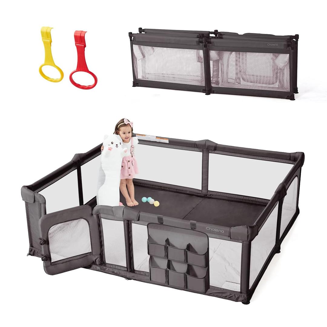 Baby Playpen,71"x79" Foldable Playpen for Babies and Toddlers with Gate,Large Baby Play Pens with Zipper Door,Play Yards Play Area (Deep Grey)