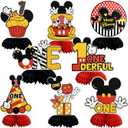 TONIFUL 1st Birthday Black Red Yellow Mouse Themed Table Honeycomb Centerpieces, Red Mouse Table Topper Decor, Letter ONE for First Birthday Party Supplies Party Decorations (8 Pcs)