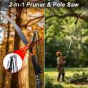 20FT Reach Manual Pole Saw, 2-in-1 Pole Pruner for Tree Trimming, 4-Section 5-12FT Retractable Square Pole, Labor-Saving Pulley & Hardened Steel Blade for Fruit, Palm, High Orchard Branches