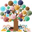 Pajean 84 Pcs Classroom Tree Bulletin Board Set Groovy Hippie Cutouts 3D Paper Pom Poms Motivational Educational Welcome Class Decor for Elementary Preschool Back to School Wall Decor Supplies