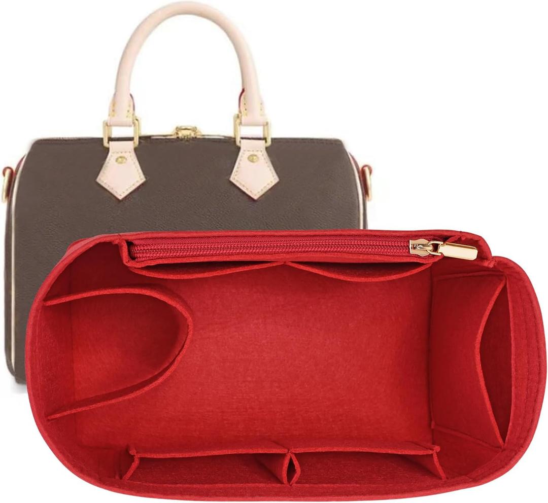 LOUKAYCCI Purse Organizer Inserts for Speedy 25 Felt Purse Inserts HandBag and Tote bag Neverful Organizer Insert (Red,Medium