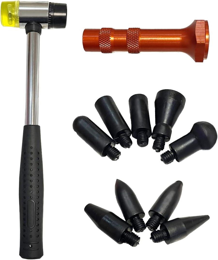 10Pcs Dent Repair Tool Kits inclued Rubber Hammer and 9 Pcs Heads Tap Down Tools, Paintless Dent Removal Tools Kits for Auto Body DIY Dent Fix