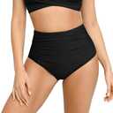 Popilush Shapewear Swimwear Bottoms - Waisted Bikini Bottom Tummy Control Ruched Swim Bottom Brief Swim Short, L
