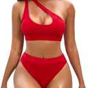 NAFLEAP One Shoulder Cutout Bikini Set for Women High Waisted Bottom Swimsuit Two Piece Bathing Suit (Red, XS)