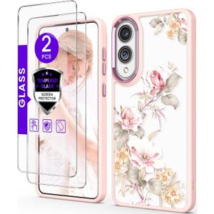 for Samsung Galaxy S25 Edge Case+Tempered Glass Screen Protector, Military Grade Protective Slim Soft TPU Hard PC,Girls Women Crystal Clear Flower Pattern Case Cover for S25 Edge-Ranunculus (Golden Shield Flower Series-Pink/Ranunculus)