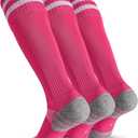 CWVLC Soccer Socks for Kids Youth Adult, Cotton Football Softball Baseball Socks (Large, Pink-3 Pairs)