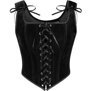 SCARLET DARKNESS Renaissance Corset Tops for Women Pirate Lace Up Overbust Velvet Bustier Bodice (16, Black)