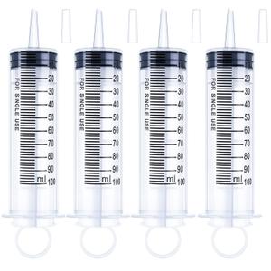 4 Pack 100ml Large Syringe with Cap, Individually Sterile Sealed Plastic Liquid Syringes Catheter Tip with Measurement for Scientific Labs, Measuring Liquids, Feed Pets, Medical Student, Oil or Glue Applicator