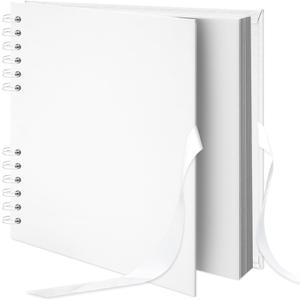 12x12 inch Scrapbook Photo Album DIY Picture Book 80 Pages, Thick Kraft Paper Scrap Book Album with Silk Ribbon Wedding Guest Book Memory Book for Baby, Family, Travel (White)