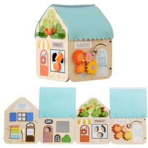 IDEA FAMILY 2 in 1 Montessori Wooden Busy Board House, Multi-Functional Foldable Busy Board, Fine Motor Skills Training for Little Kids Aged 1-3, Gifts for Boys and Girls