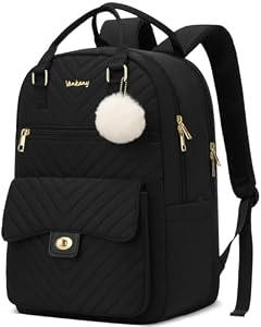 VANKANY Women Laptop Backpack 17.3in for Work College, Cute School Bag Bookbag for Teen Girls Big Students Middle High School, Black