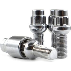 Wheel Accessories Parts 12x1.5 Chrome - Ball Seat (R12)- Premium Lug Bolt Wheel Lock Set (28mm Long) (Set of 4 + Key) (12x1.5, Chrome)