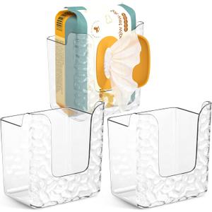 3 Pack Wipe Holder for Bathroom, Flushable Wipes Dispenser,Wall Mounted Tissue Box Holder,Self-Adhesive Wipes Container,Suitable for Bathroom, Kitchen, Bedroom, Toilet (Transparent White)