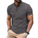 Men's Short Sleeve Henley Shirt - Premium Fitted for Men - Comfortable Casual Daily Wear (Gray, M)