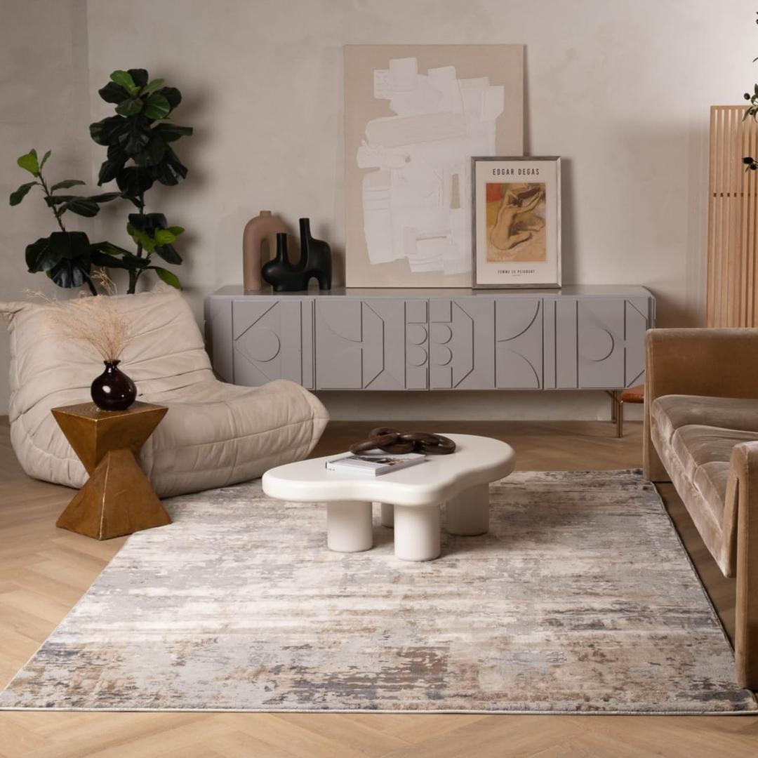 RUG BRANCH Vogue 6' x 9' (6'6" X 9'6") Abstract Indoor Area Rug, Contemporary, Grey Beige - Living Room, Bedroom, Dining Room, and Kitchen