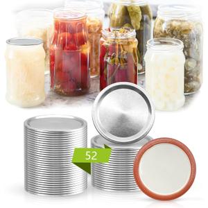 52Pcs Regular Mouth Canining Lid (70 MM/2.76 In), Split-Type Metal Canning Jar Lids for Ball Kerr Jar, Food Grade Material, 100% Fit & Airtight for Regular Mouth Mason Jar Lids