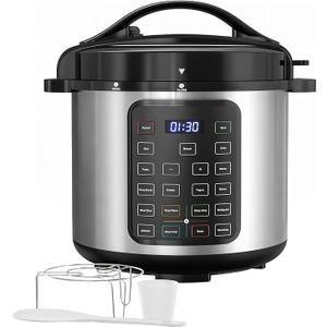 Simple Deluxe 16-in-1 Electric Pressure Cooker, 8QT Stainless Steel & Non-Stick Multi Cooker for Slow Cook, Meat Stew, Cake, Porridge, Multigrain, Dishwasher Safe, Silver