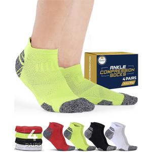 Pembrook Ankle Compression Socks for Women & Men - 4 Pairs | Sports Running Compression Socks | Athletic Ankle Support Socks (Medium)