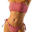 Verdusa Women's 2 Piece Striped Bandeau Bikini Set Lace Up Cheeky Swimsuits (L)