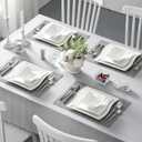 MALACASA Ivory White Dinnerware Set, 12 Pieces - Porcelain Dinner Plates, Dessert Plates and Bowls, Square Flora Pattern