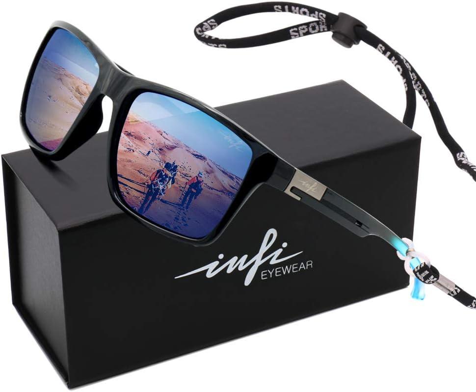 INFI Fishing Polarized Sunglasses for Men Driving Running Golf Sports Glasses Square UV Protection Designer Style Unisex (Shiny Black/Blue)