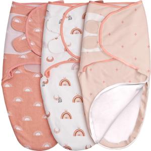 GLLQUEN BABY 3-Pack Baby Swaddle Sleep Sacks with Zipper for Newborn - Baby Swaddles 0-3 Months, Infant Swaddling Sack, Rainbow & Sun, Swaddles Blanket Wrap (Small/Medium)