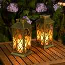 2Pack 11" Outdoor Solar Lanterns Waterproof Garden Patio Lantern Lights Flickering Candle Mission for Outside, Party, Yard, Lawn, Mothers Day Gifts Garden Gifts for Mom Women (Antique Green Bronze)