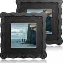6x6 Wavy Picture Frame With Mat For 4x4, Wavy Edge Wooden Picture Frame with Real Glass - Wall Mount and Tabletop Display, Black, 2 Pack