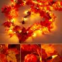 VCOKEN 11FT Fall Garland With Lights - 50 Bulbs Connectable Maple Leaves With Pumpkin, Plug-in Decor for Outdoor Indoor Halloween Thanksgiving Holidays