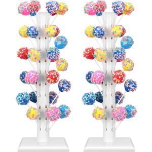 Treela 2 Pack Cake Pop Stand Lollipop Tree Holder Stand 60 Hole Wood Cake Candy Decorative Dessert Table Display for Party Wedding Baby Showers Birthday Anniversaries Holiday Party Favors(White)
