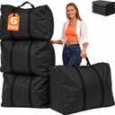 6 Pack Lightweight Extra Large Storage Bags with Full-Loop Handles & Zipper, Clothes/Comforter/Bedding Oversized Storage Moving Bags | Space-Saving Foldable Big Bag for Travel/Apartment/Dorm (Black)