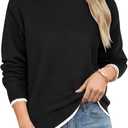 LYANER Women's Color Block Crew Neck Long Sleeve Loose Fit Casual Pullover Sweaters (L)
