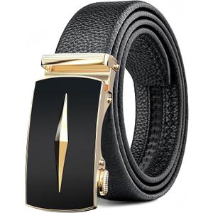 Men's Belt,Leather Ratchet Dress Belts with Sliding Adjustable Belts Dress Casual Jeans Comfort Trim to Fit (Black)