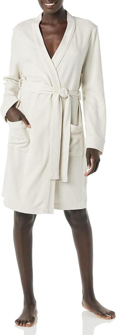 Amazon Essentials Women's Lightweight Waffle Full-Length Bath Robe with Pockets, Medium