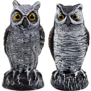 Hausse 2 Pack Fake Horned Owl Bird Scarecrow Decoy, Plastic Deterrents, Halloween Decoration, Nature Enemy Pest Repellent for Outdoor Garden Yard